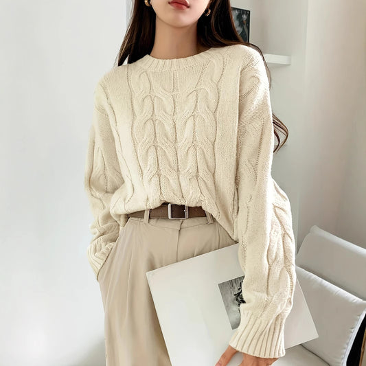 Pull tendance à col rond et couleur unie