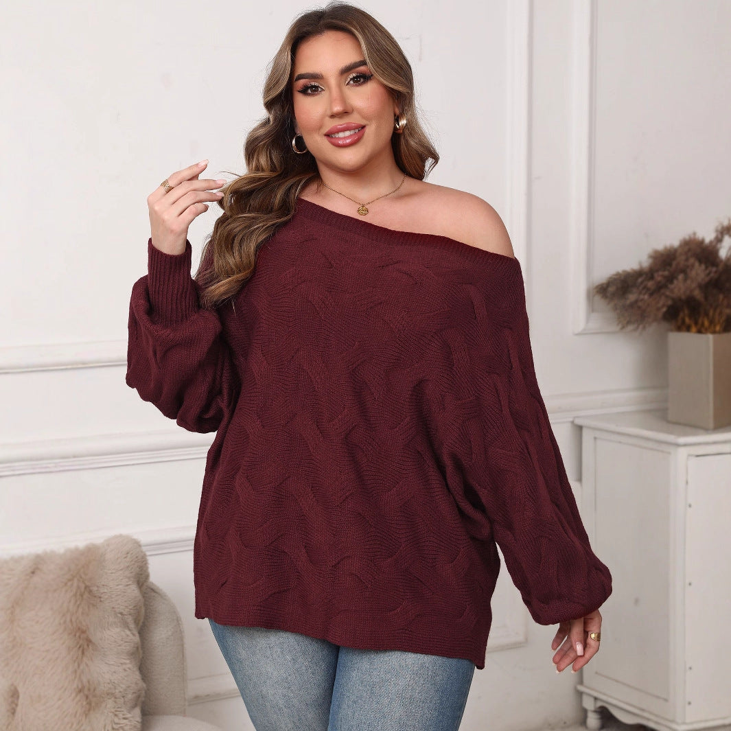 Pull ample sexy à épaules dénudées et manches chauve-souris pour femme grande taille
