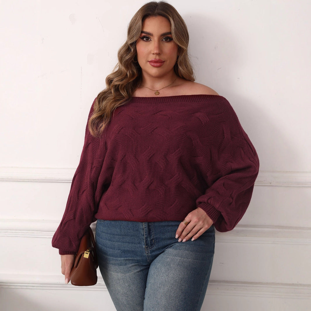 Pull ample sexy à épaules dénudées et manches chauve-souris pour femme grande taille