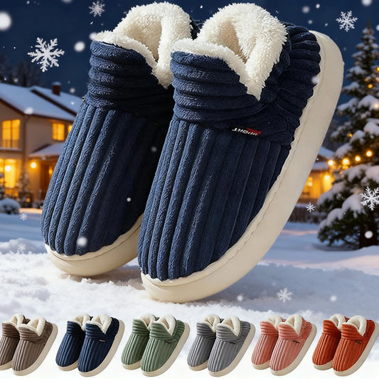 Chaussures d'hiver en peluche pour la maison, tendance, rayures de couleur unie, pantoufles de chambre à coucher, chaussures de jardin d'intérieur et d'extérieur pour femmes, hommes et couples