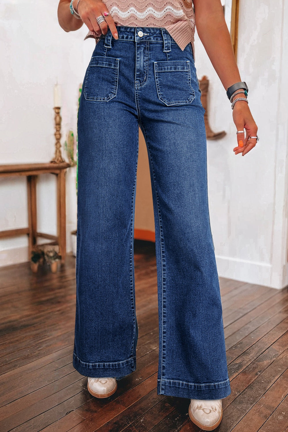 Jeans taille haute bleu