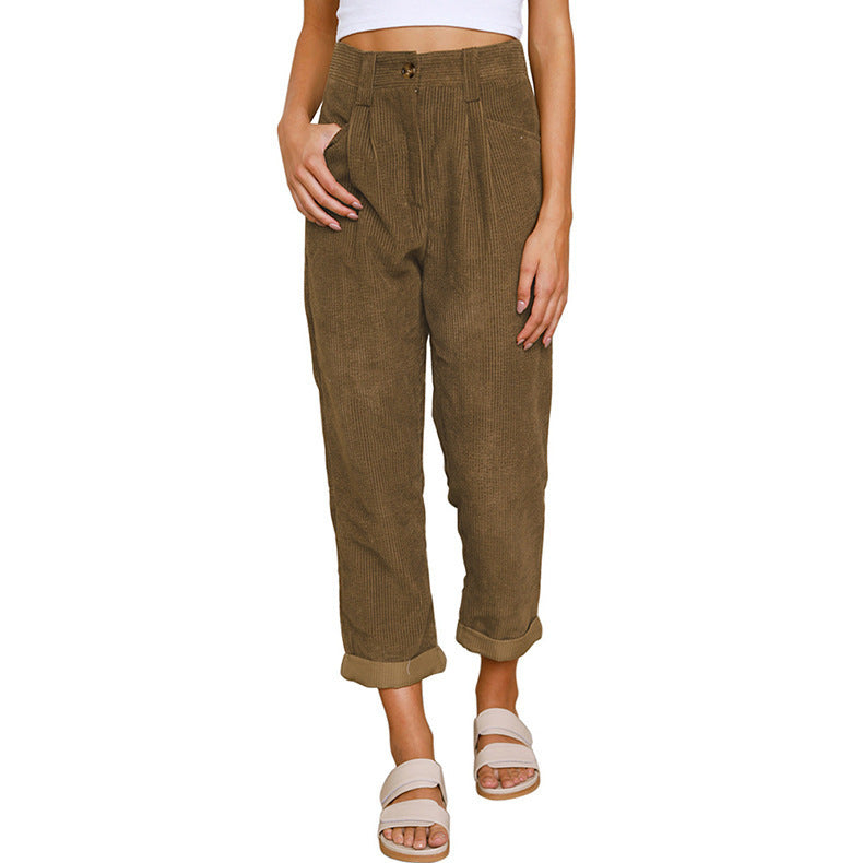 Pantalon droit ample en velours côtelé, surdimensionné, élégant, décontracté, taille haute, pour femme, printemps-automne