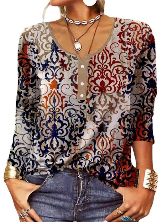 T-shirt ample imprimé floral géométrique femme