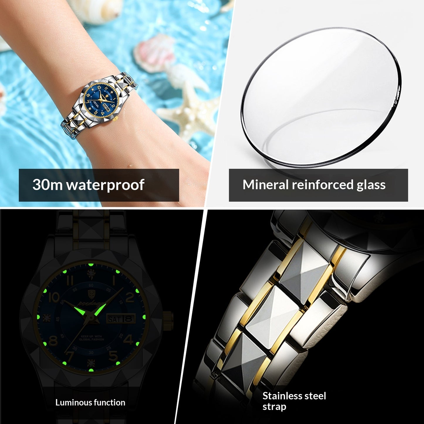 Montre à quartz lumineuse pour femme