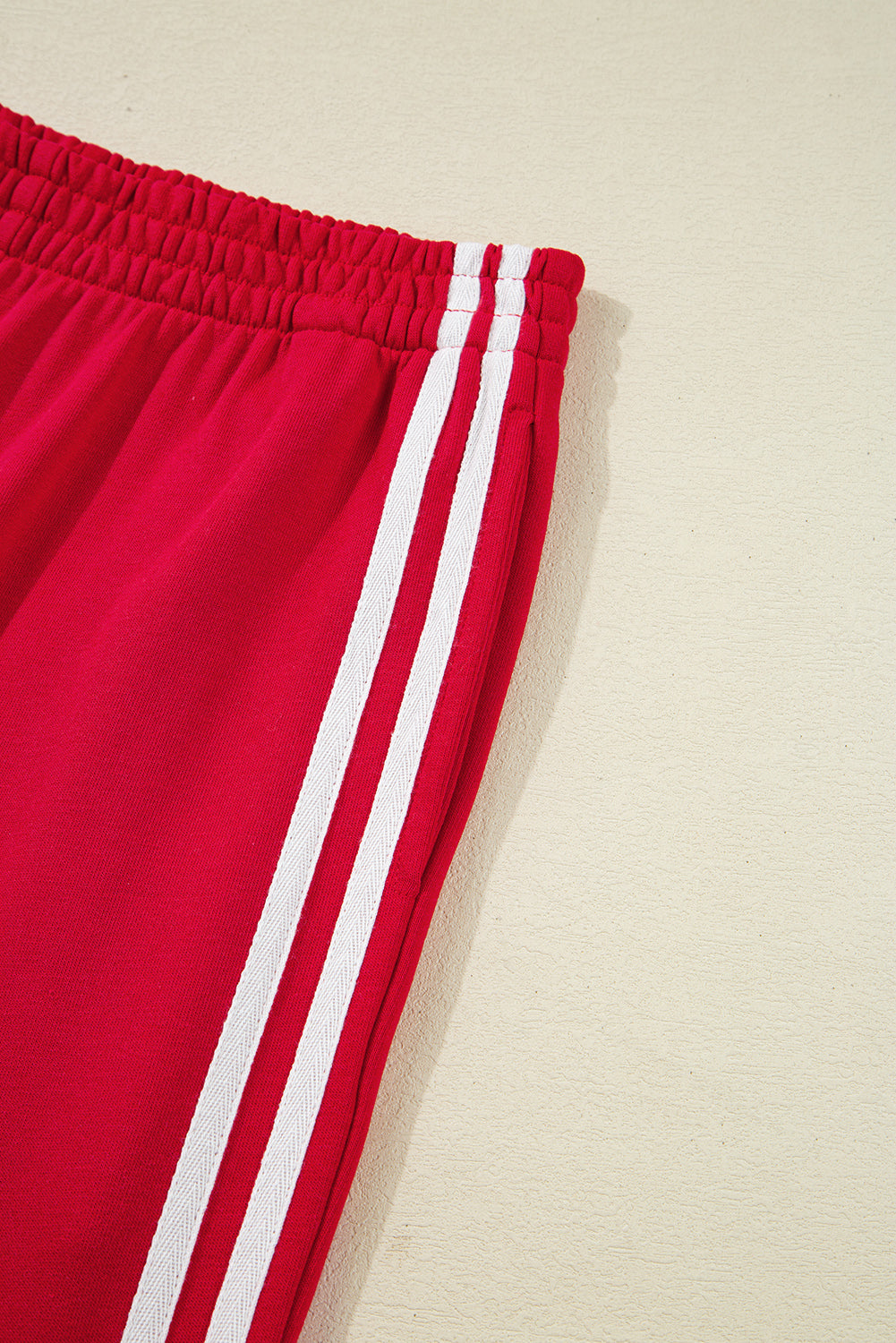 Fiery Red Varsity Striped Detail Crewneck Pullover Elastic Sweatpants 2PCS tenue