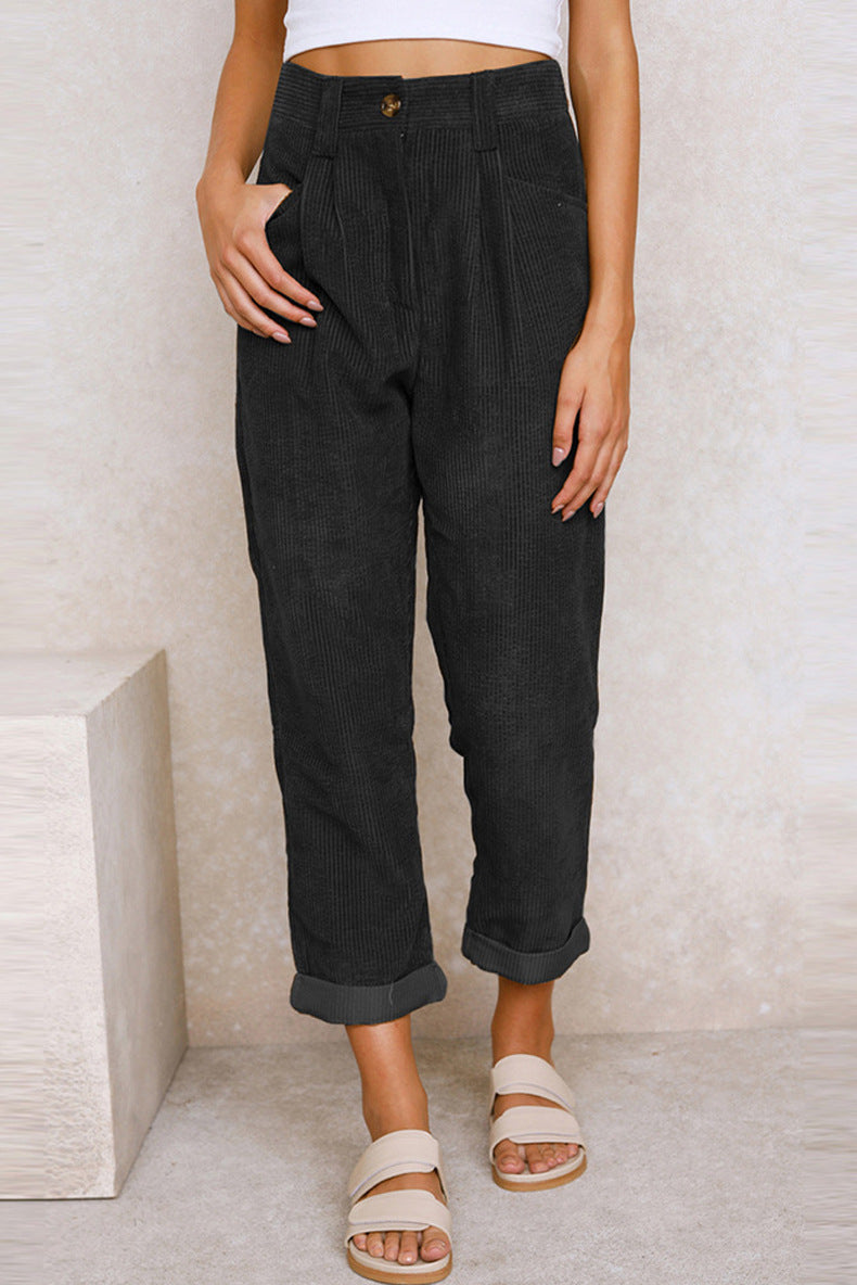 Pantalon droit ample en velours côtelé, surdimensionné, élégant, décontracté, taille haute, pour femme, printemps-automne