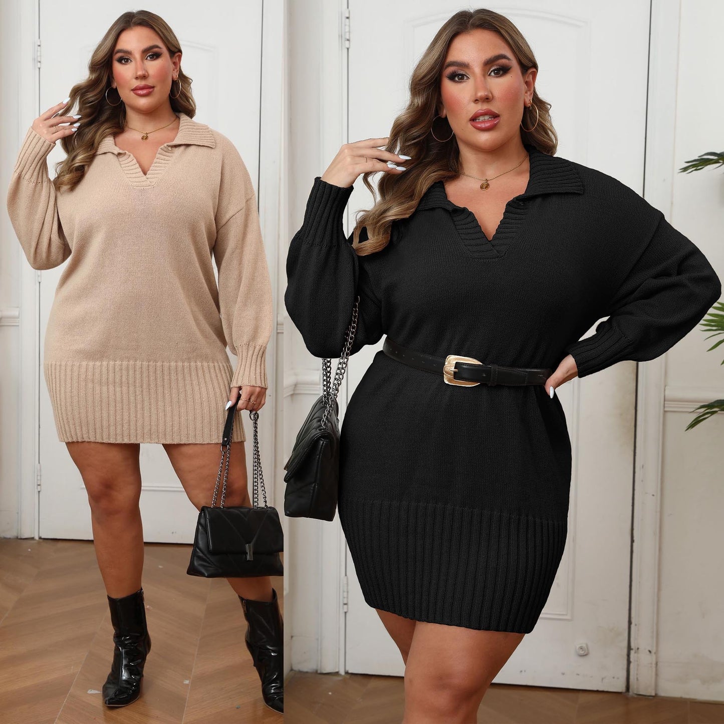 Pull-over tissé à col polo pour femme grande taille