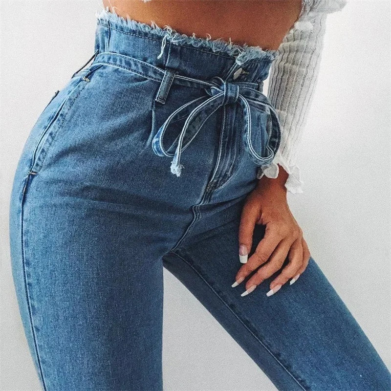 Pantalon crayon délavé taille haute