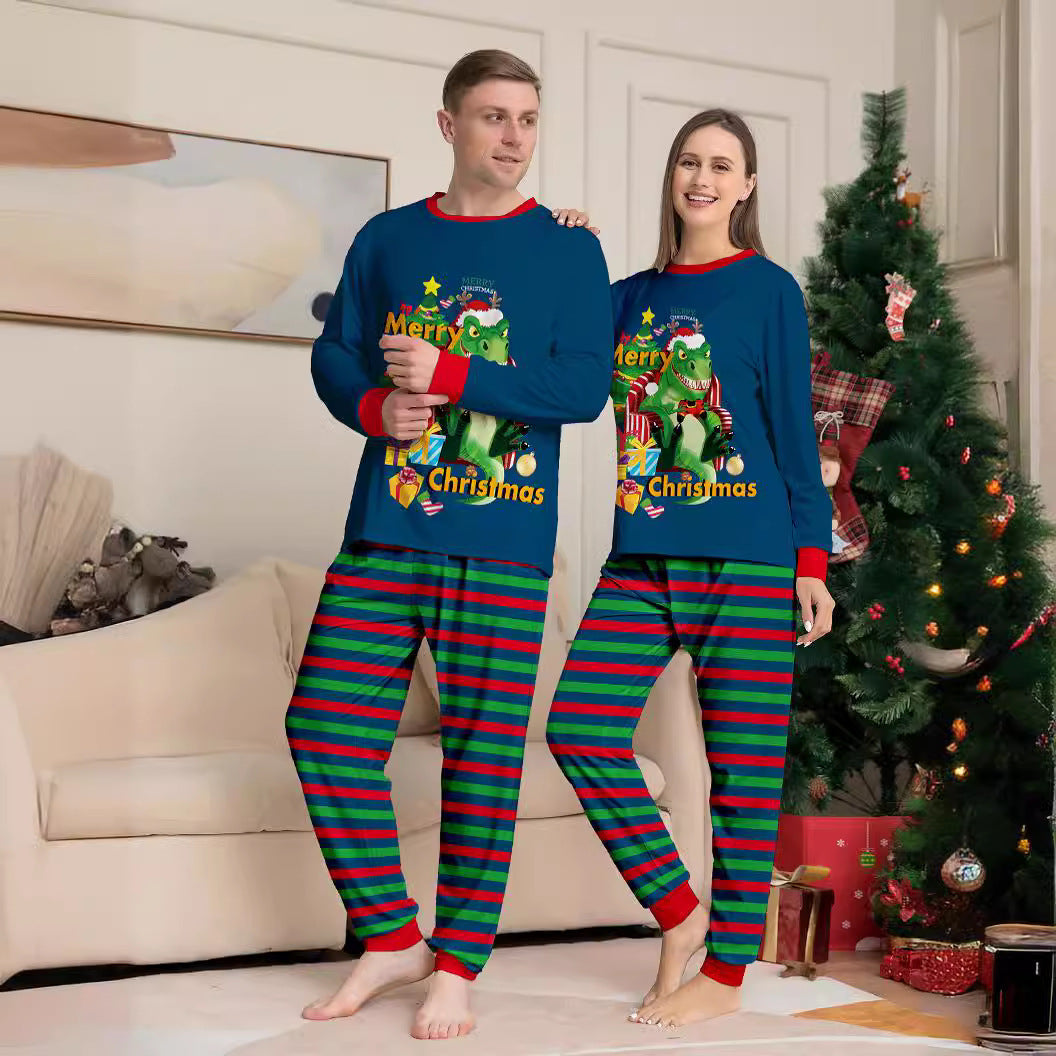 Pyjama parent-enfant imprimé arbre de Noël avec lettres Tyrannosaurus