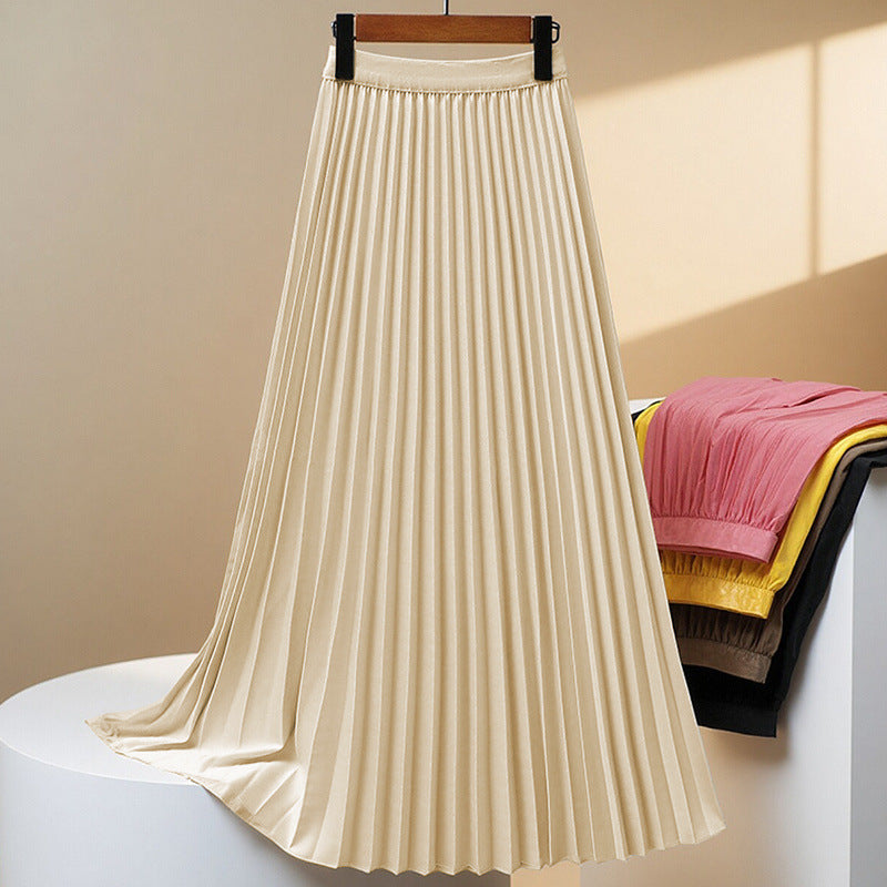 Jupe plissée taille haute à la mode pour femme, couleur unie