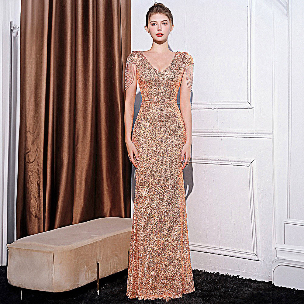 Robe longue amincissante à paillettes pour femme
