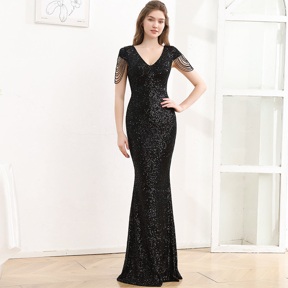 Robe longue amincissante à paillettes pour femme