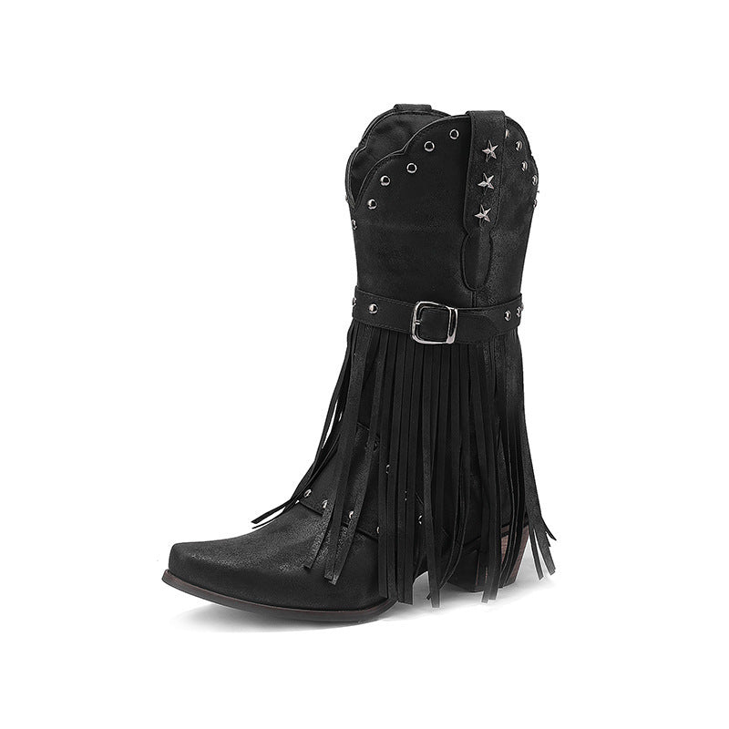 Bottes mi-mollet à pompons pour femmes