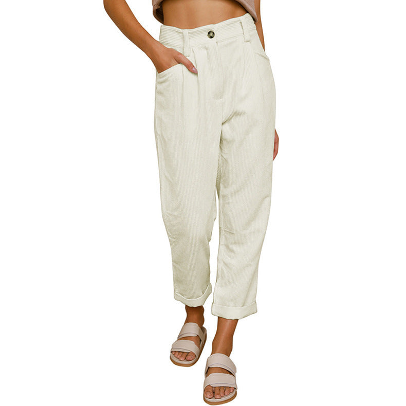 Pantalon droit ample en velours côtelé, surdimensionné, élégant, décontracté, taille haute, pour femme, printemps-automne