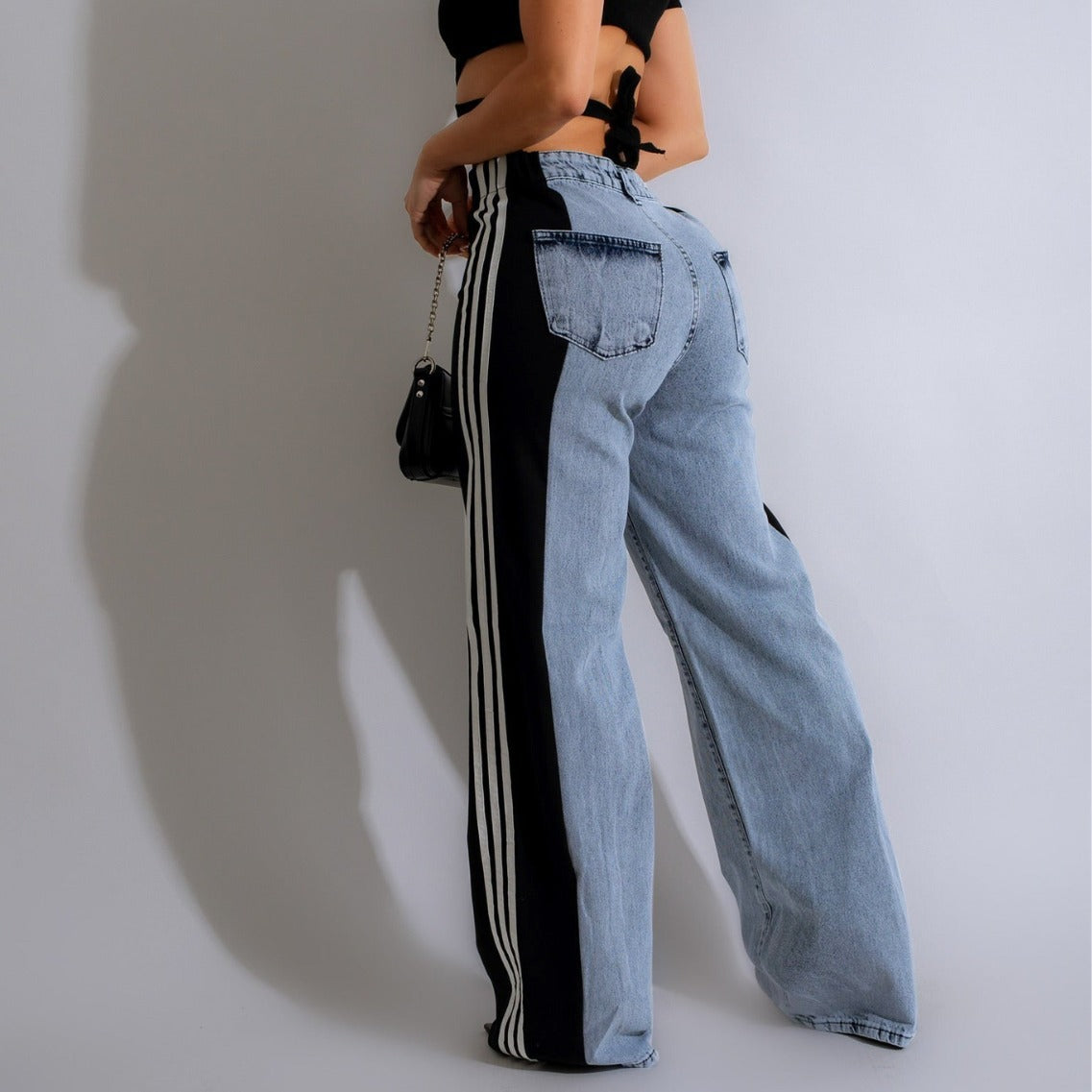 Pantalon décontracté taille haute élastique à jambe droite
