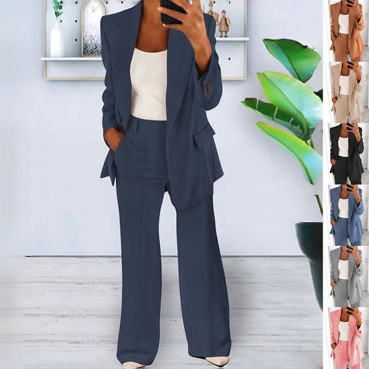 Costume décontracté à boutons pour femme, veste blazer à manches longues et revers, pantalon slim à poches