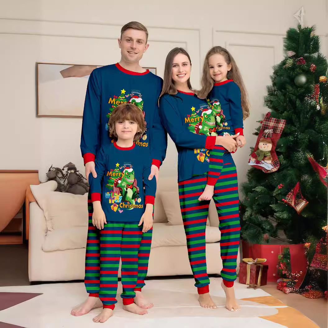 Pyjama parent-enfant imprimé arbre de Noël avec lettres Tyrannosaurus