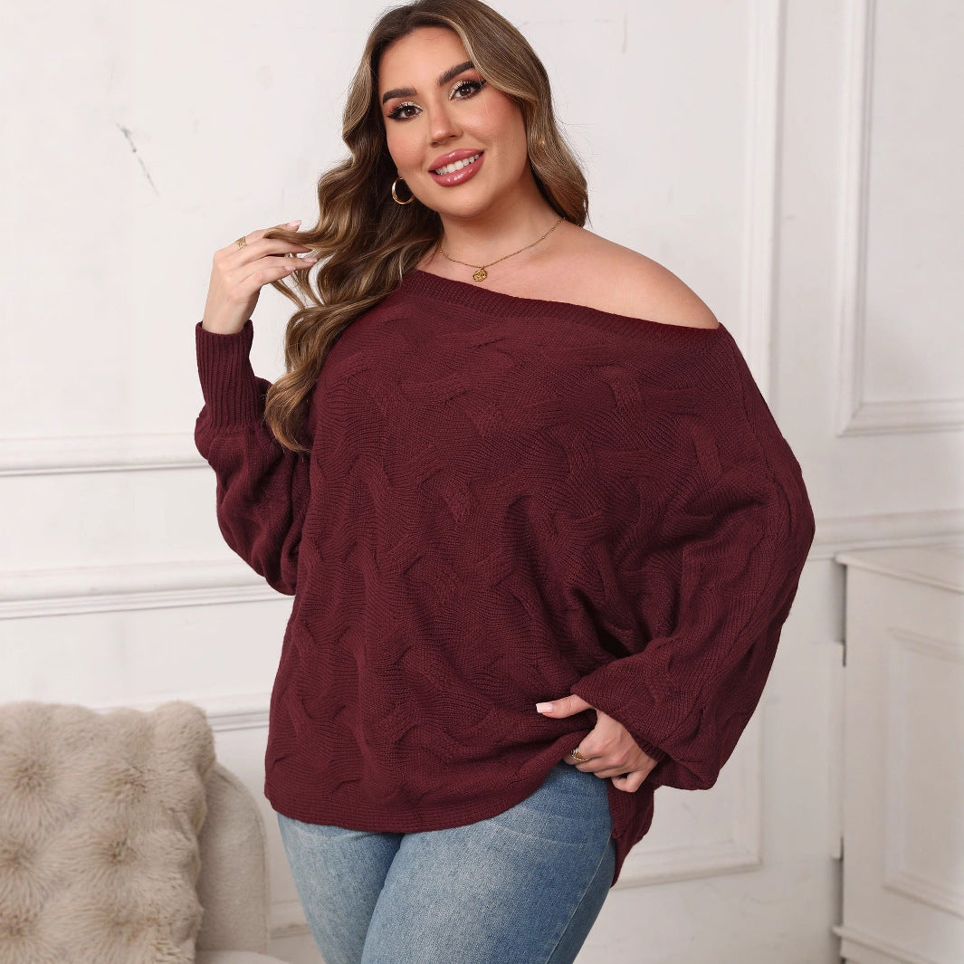 Pull ample sexy à épaules dénudées et manches chauve-souris pour femme grande taille