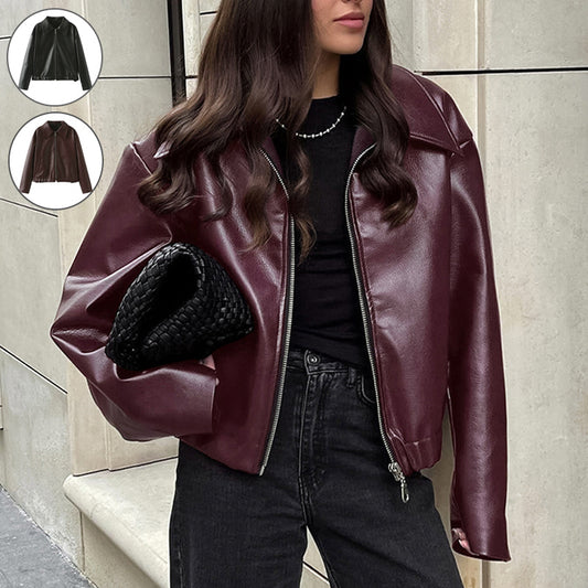 Veste en similicuir, décontractée, tendance