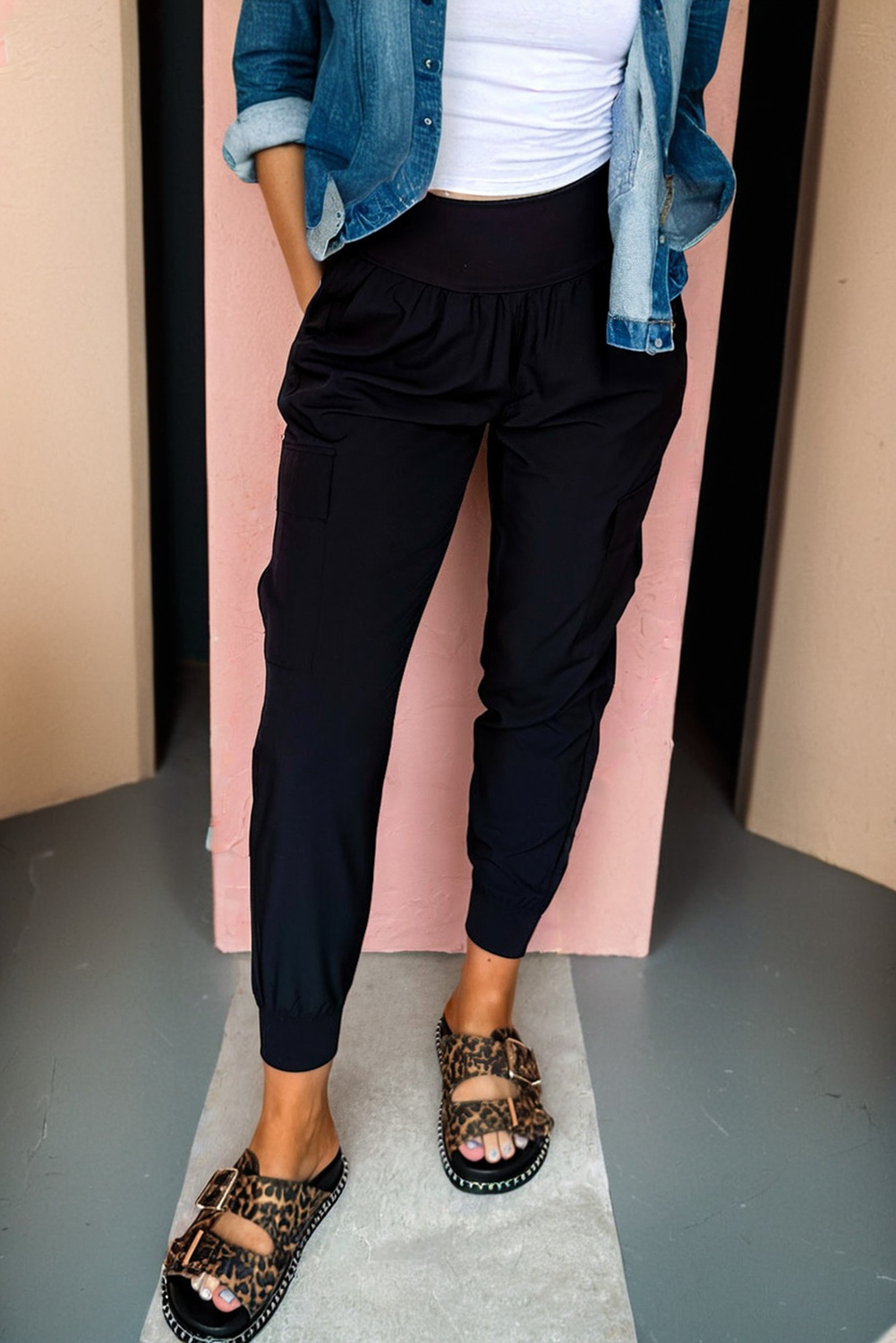 Pantalon de jogging de cargaison à rythme à la taille haute et à empoche élastique