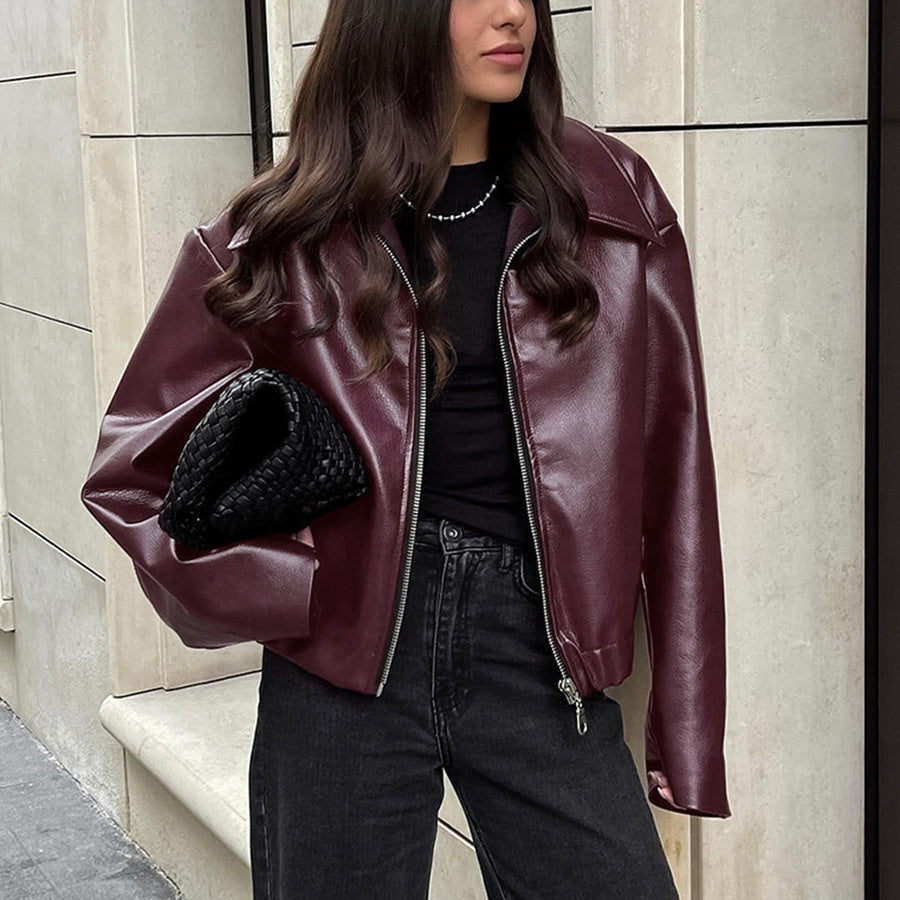 Veste en similicuir, décontractée, tendance