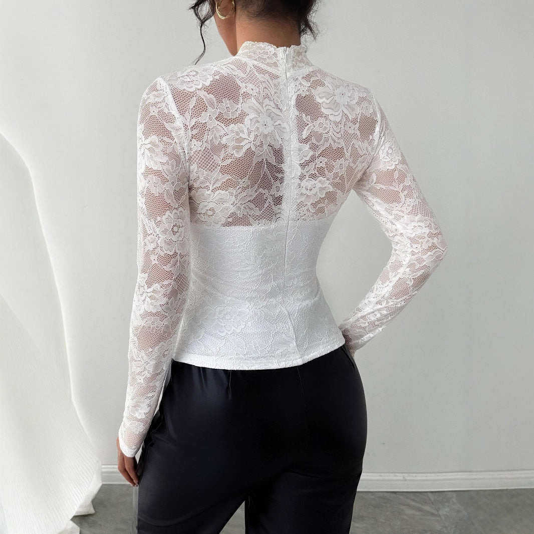 Haut avec coutures en dentelle dans le dos, coupe ajustée, pour femmes