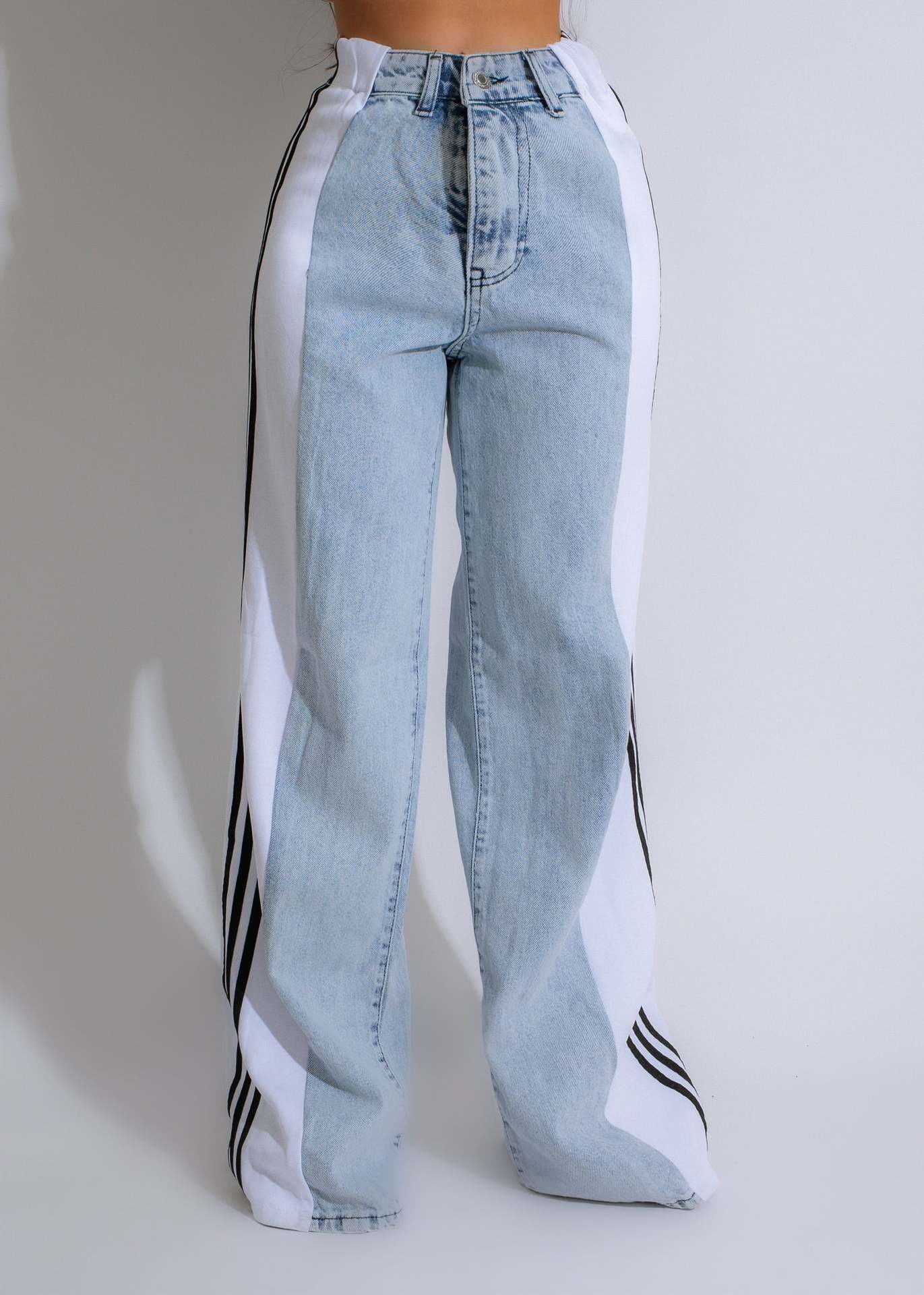 Pantalon décontracté taille haute élastique à jambe droite