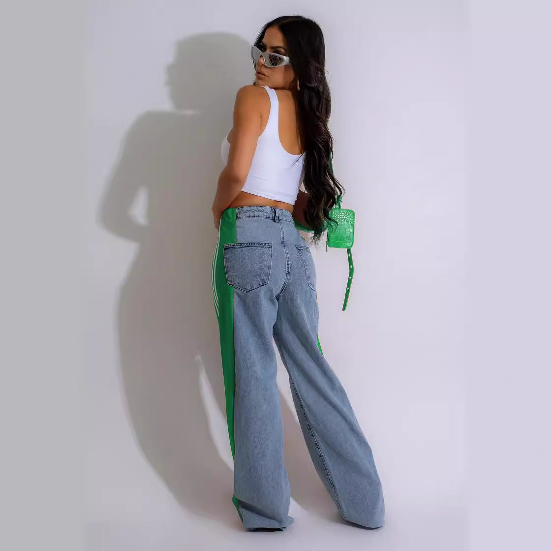 Pantalon décontracté taille haute élastique à jambe droite