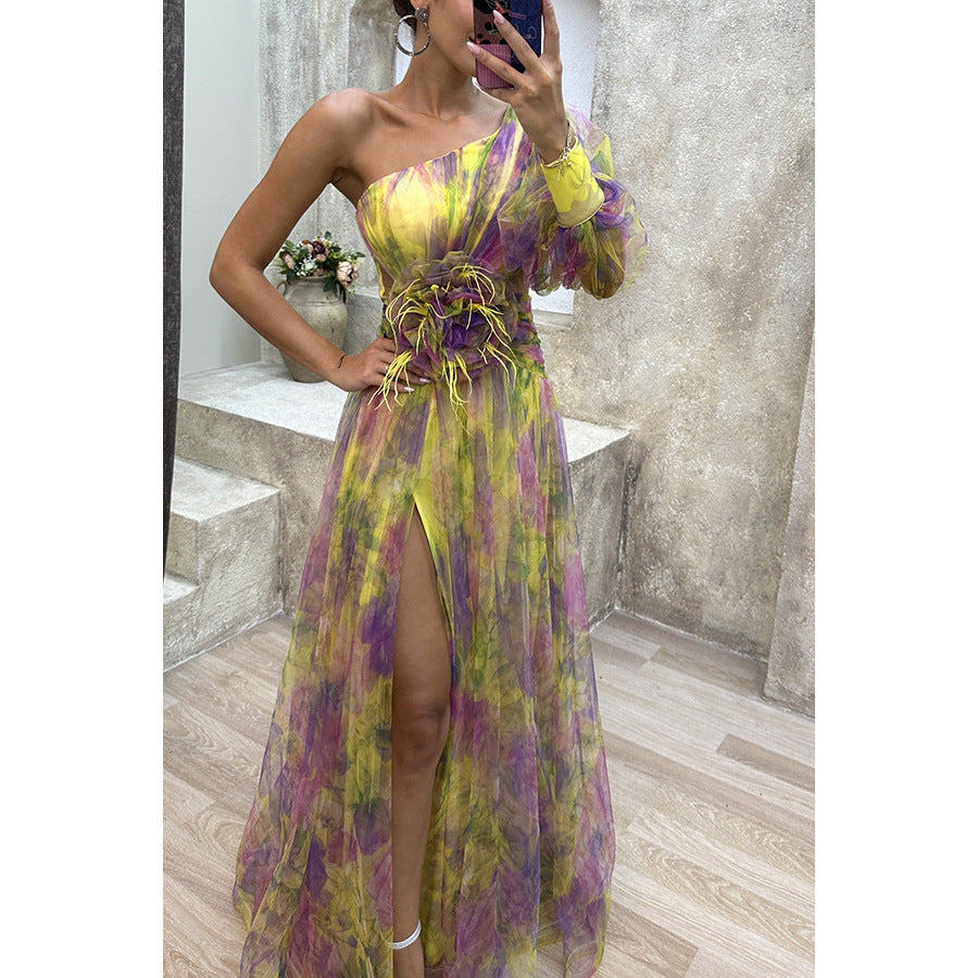 Nouvelle robe de soirée en maille à épaules inclinées, jupe longue décontractée et tendance pour femme