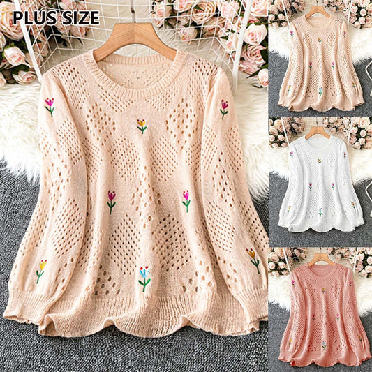 Pull décontracté brodé de fleurs