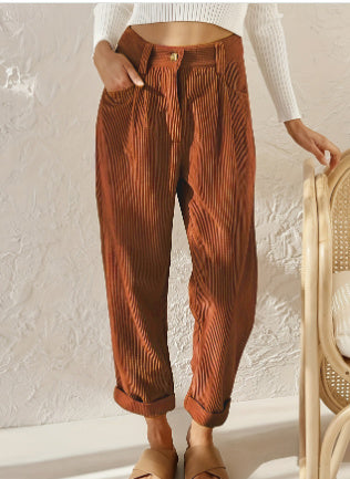 Pantalon droit ample en velours côtelé, surdimensionné, élégant, décontracté, taille haute, pour femme, printemps-automne