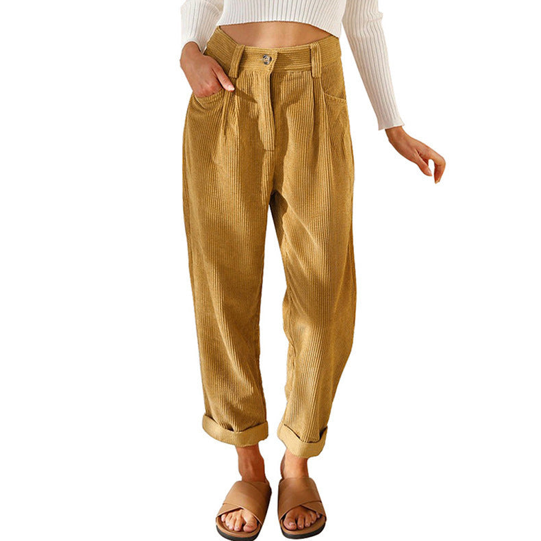 Pantalon droit ample en velours côtelé, surdimensionné, élégant, décontracté, taille haute, pour femme, printemps-automne