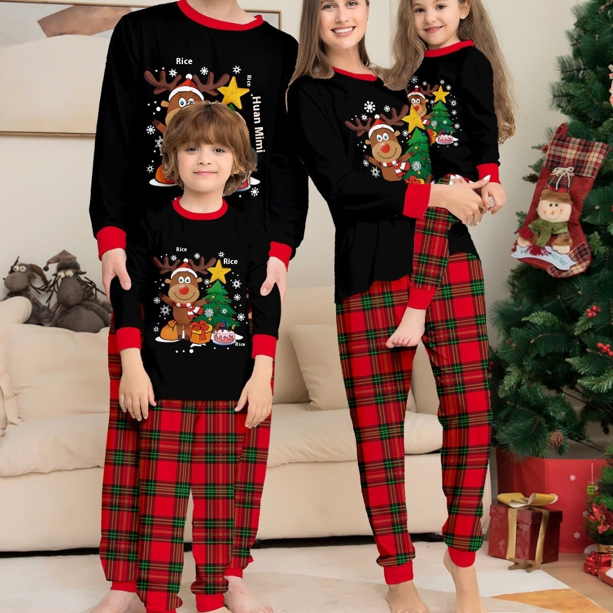 Robe de famille à carreaux motif cerf de Noël, mignonne et créative