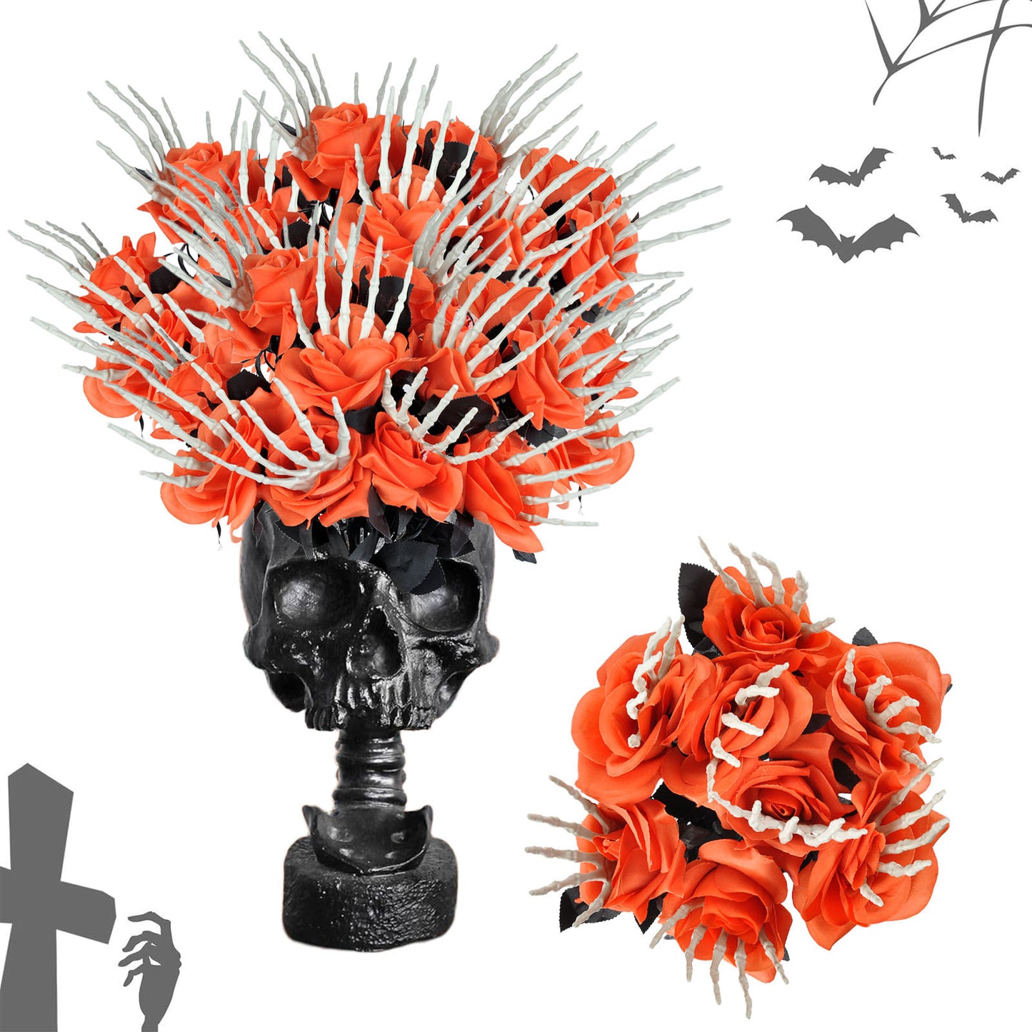 Décoration d'Halloween en forme de tête de mort et de rose