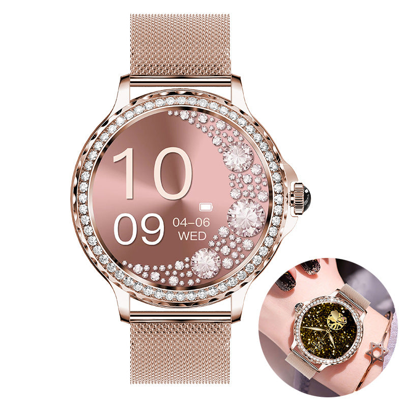 Bracelet connecté Bluetooth, montre étanche ornée de diamants