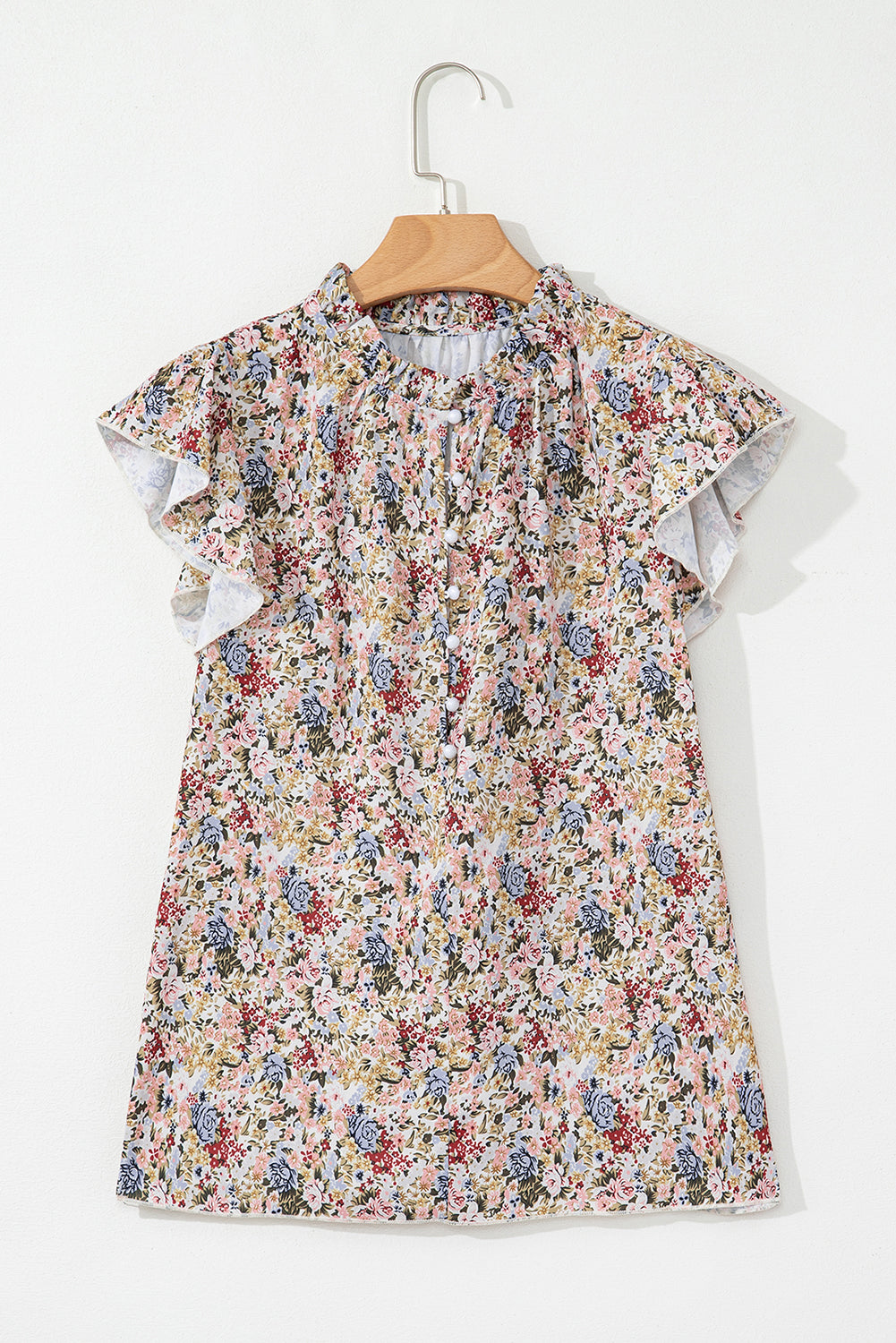 Boho Boho Floral Bouton Rouffle Ruffle Blouse à manches courtes