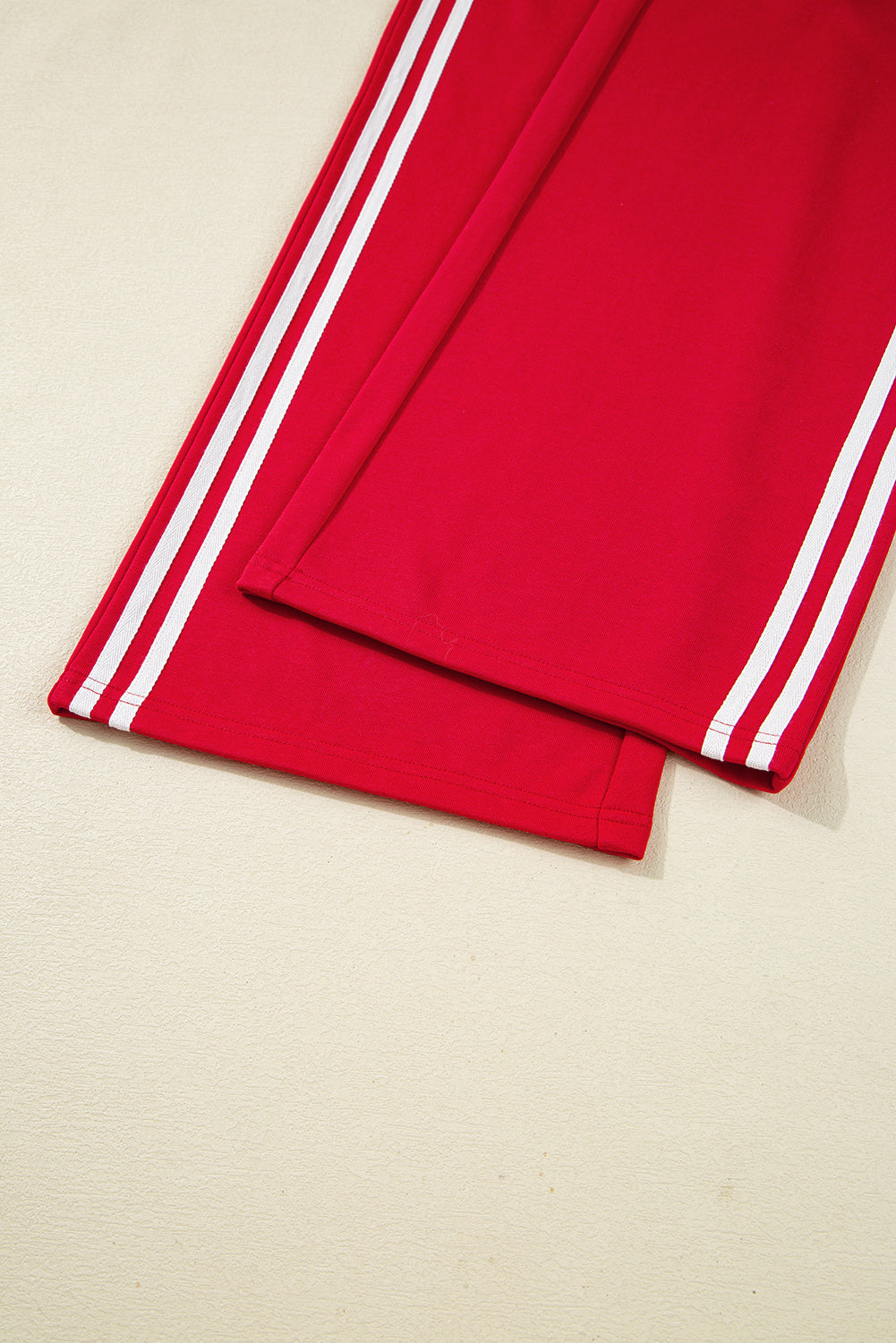 Fiery Red Varsity Striped Detail Crewneck Pullover Elastic Sweatpants 2PCS tenue