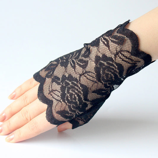 Gants courts demi-doigts en dentelle pour femmes, résistants au soleil