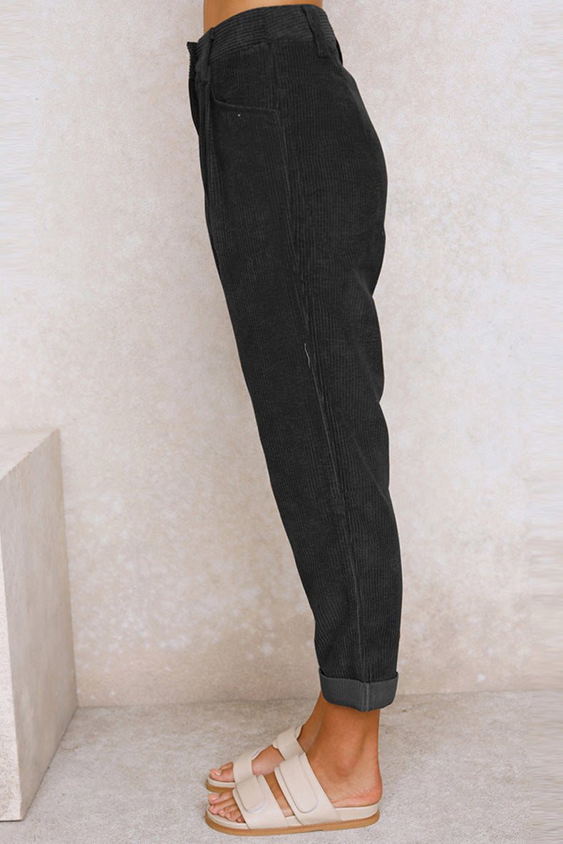 Pantalon droit ample en velours côtelé, surdimensionné, élégant, décontracté, taille haute, pour femme, printemps-automne