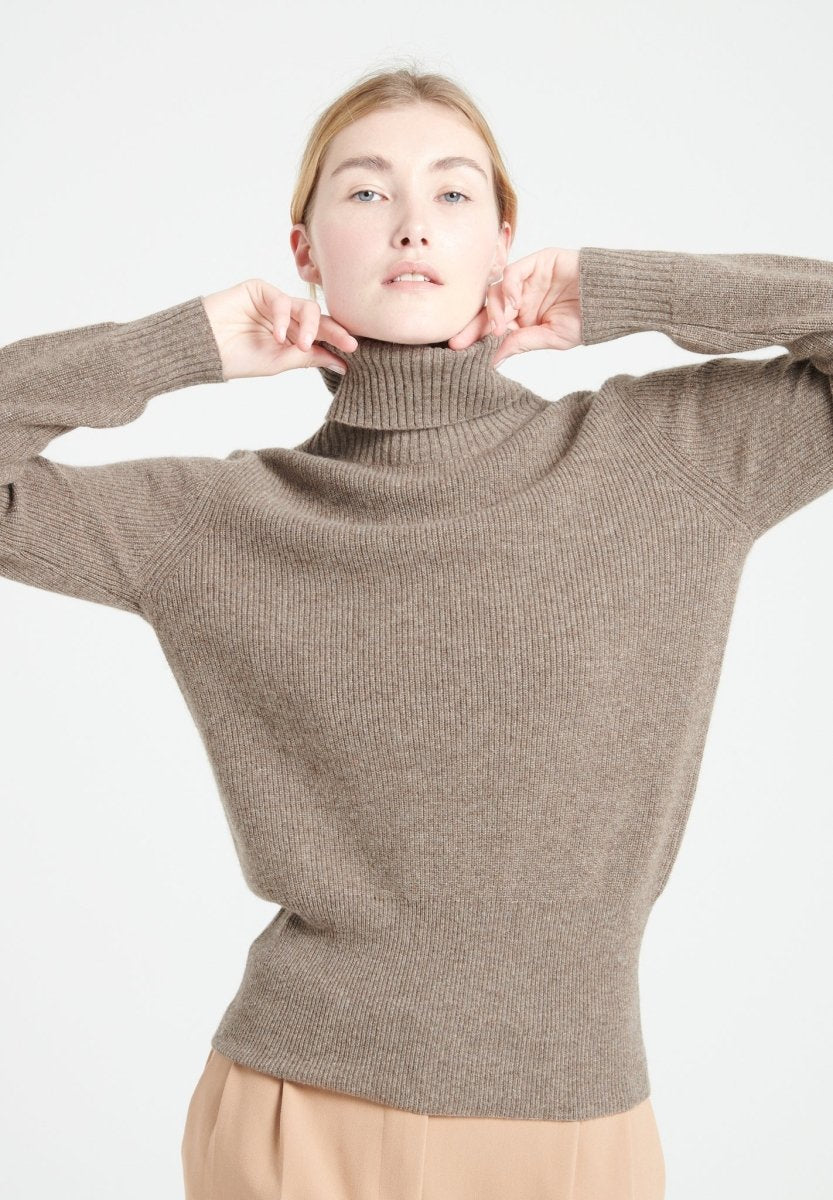 Pull col roulé cachemire taupe femme - LILLY 21-2