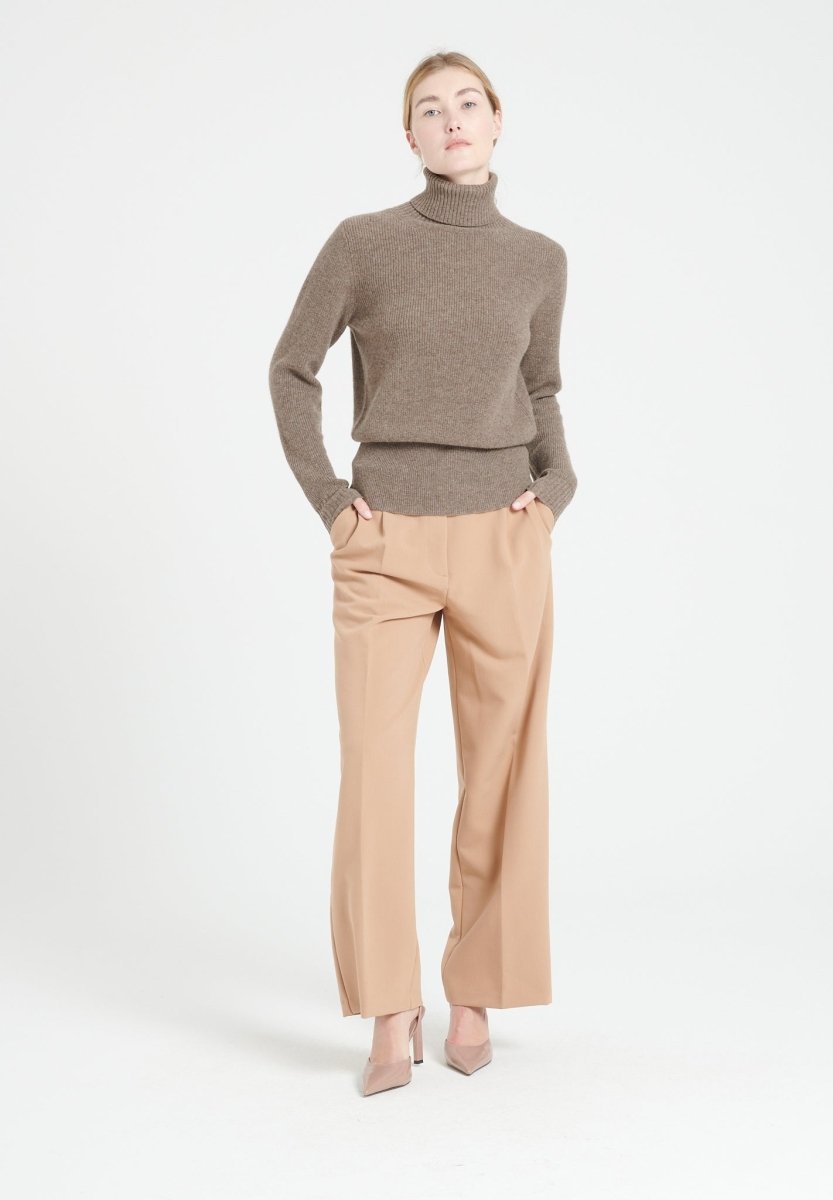 Pull col roulé cachemire taupe femme - LILLY 21-1
